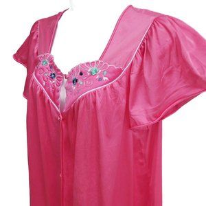 Vintage 60s Vanity Fair Nightie Top Antron Nylon Embroidered Pajama Button Front